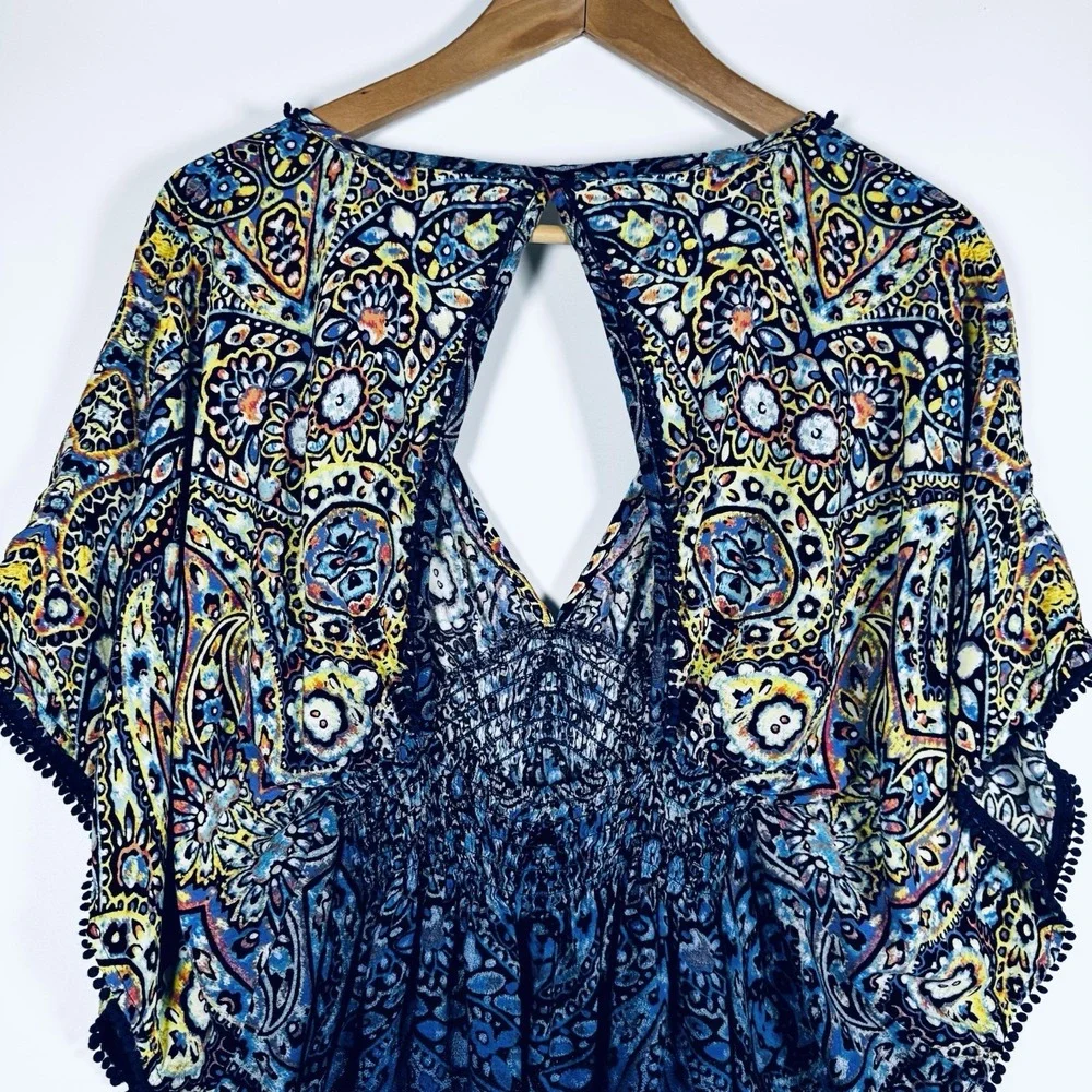 Victoria‎ Secret Paisley Boho Tunic Top Womens Small Blue Ruched  Blouse